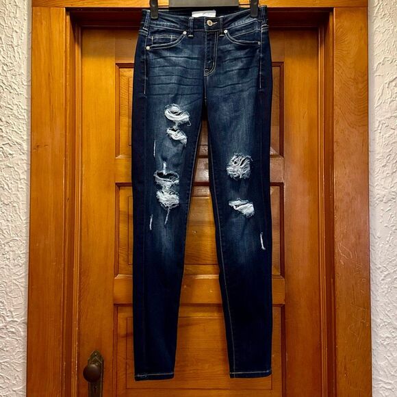 KanCan Dark Blue Distressed Strechy Skinny Jeans Women’s US 25 (3) - Picture 1 of 8